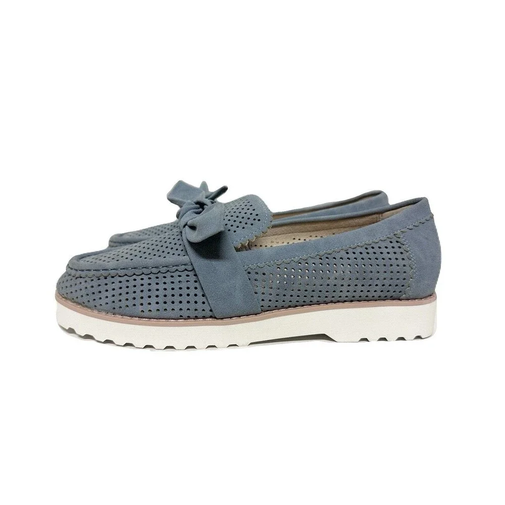 NEW NYDJ Womens Size 10 Light Blue Faux Suede Okoa Knitted Bow Comfort Loafers